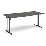 Rectangular folding leg table with black legs and straight foot rails 1800mm x 800mm - Onyx Grey