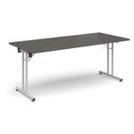 Rectangular folding leg table with white legs and straight foot rails 1800mm x 800mm - Onyx Grey