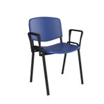 Taurus plastic meeting room stackable chair with fixed arms - blue with black frame