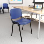 Taurus plastic meeting room stackable chair with fixed arms - blue with black frame