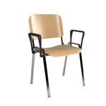 Taurus wooden meeting room stackable chair with fixed arms - beech with chrome frame