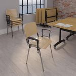 Taurus wooden meeting room chair with writing tablet - beech with chrome frame