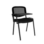 Taurus mesh back meeting room chair with writing tablet - black