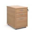 Tall mobile 3 drawer pedestal with silver handles 600mm deep - beech