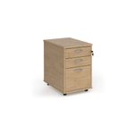 Tall mobile 3 drawer pedestal with silver handles 600mm deep - Kendal Oak