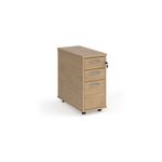 Tall slimline mobile 3 drawer pedestal with silver handles 600mm deep - Kendal Oak