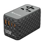 Verbatim UTA-06 GaN III Universal Travel Adapter 2x USB-C PD 100W + QC4+/2x USB-A QC 3.0 Black 32121
