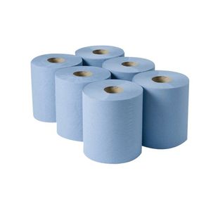 2Work 3-Ply Centrefeed Roll 135m Blue (Pack of 6) 2W00083