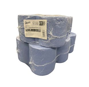 2Work 2-Ply Embossed Centrefeed Roll 50m Blue (Pack of 6) 2W10167