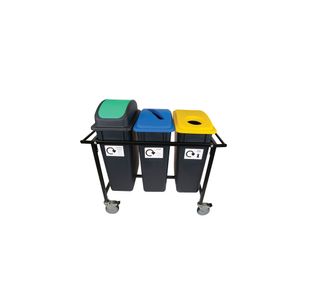 2Work Mobile Recycling Trolley with 3x65 Litre Bins 2W10799