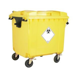 2Work Wheelie Bin Clinical Waste 1100 Litre Lockable Yellow 2W10899