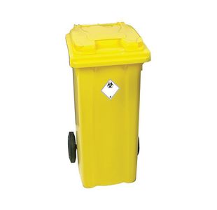 2Work Wheelie Bin Clinical Waste 360 Litre 2 Wheel Lock Yellow 2W10902