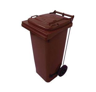 2Work Wheelie Bin Refuse 120 Litre 2 Wheel Pedal Brown 2W10904