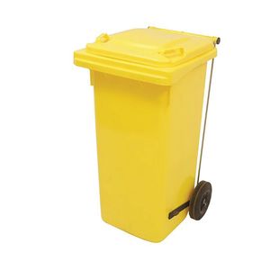 2Work Wheelie Bin Refuse 120 Litre 2 Wheel Pedal Yellow 2W10908