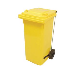 2Work Wheelie Bin Refuse 80 Litre 2 Wheel Pedal Yellow 2W10921