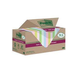 Post-it Super Sticky Recycled 76x76 Cardboard Packaging Assorted (Pack of 18) 654RSSCOL14+4F