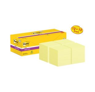 Post-it Super Sticky Notes 76x76mm 90 Sheets Canary Yellow VALUE PACK 12 + 12 FREE (Pack of 24) 654S
