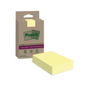 Post-it Super Sticky Recycled Notes Lined 102x152mm 45 Sheets Canary Yellow (Pack of 4) 4645-RSSCY4