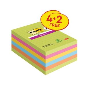 Post-it Notes Super Sticky XXL 101 x 152mm Ultra Colours VALUE PACK 4 + 2 FREE (Pack of 6) 4690-SSUC