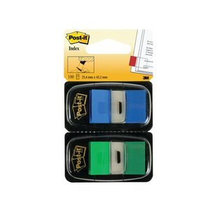 Post-it Index Tabs Green and Blue (100 Pack) 680-GB2