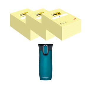 Post-It Notes XXL 101x152mm Lined Yellow 3x6 Pads (Pack of 18) + FOC Contigo Travel Mug