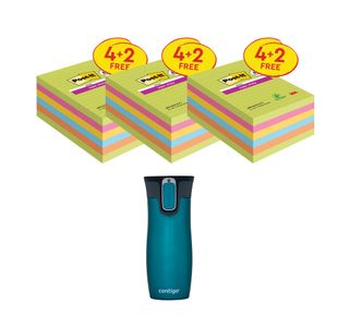 Post-It Notes Super Sticky XXL 101x152mm Value Pack Ultra (3 Packs of 6) + FOC Contigo Travel Mug