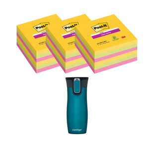 Post-It Super Sticky XL 101x101mm Lined Rio 3x6 Pads (Pack of 18) + FOC Contigo Travel Mug