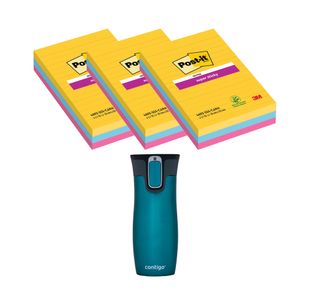 Post-It Super Sticky XXL 101x152mm Lined Rio 3x3 Pads (Pack of 9) + FOC Contigo Travel Mug
