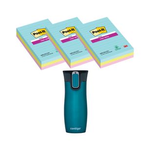 Post-it Super Sticky XXL 101x152mm Cosmic 3x3 Pads (Pack of 9) + FOC Contigo Travel Mug