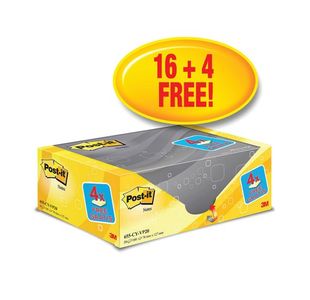 Post-it Notes 76x127mm Canary Yellow VALUE PACK 4 FREE Pads (Pack of 20) 655CY-VP20