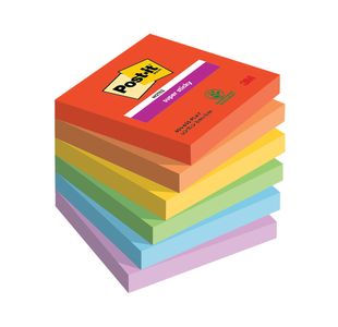 Post-It Super Sticky Notes 90 Sheets 76x76mm Playful Colours Assorted (Pack of 6) 654-6SS-PLAY