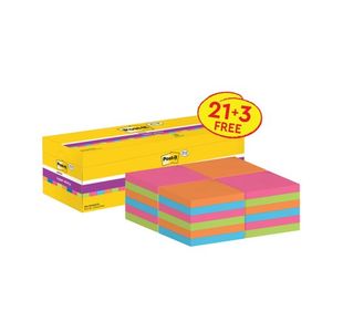 Post-it Super Sticky 76x76mm Assorted VALUE PACK 21 + 3 FREE Pads (Pack of 24) 654-SS-VP24COL-EU