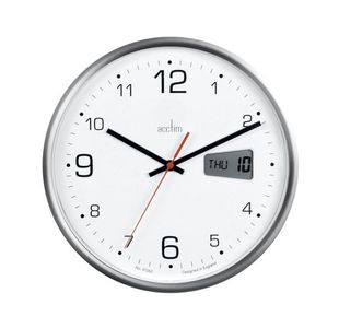 Acctim Kalendar Wall Clock with Digital Date 270mm Diameter Silver Frame 22367