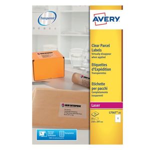 Avery Laser Parcel Label 1 Per Sheet Clear (Pack of 25) L7567-25