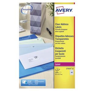 Avery Laser Mini Labels 22x12mm 48 Per Sheet Clear (Pack of 1200) L7553-25