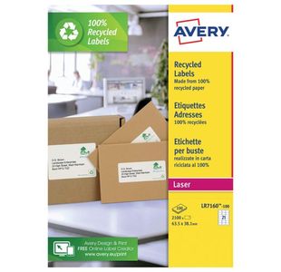 Avery Laser Label Recycled 21 Per Sheet Wht (Pack of 2100) LR7160-100