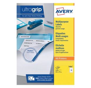 Avery Ultragrip Labels 105x37mm 16 Per Sheet White (Pack of 1600) DPS16-100