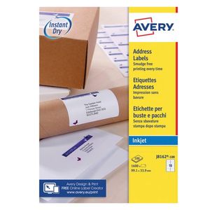 Avery Inkjet Address Labels QuickDRY 99.1x33.9mm 16 Per Sheet White (Pack of 1600) J8162-100