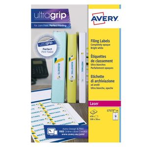 Avery Laser Ring Binder Label 100mmx30mm 18 Per Sheet White (Pack of 450) L7172-25