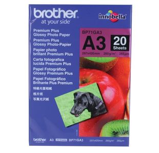 Brother A3 Premium + Glossy Photo Paper (Pack of 20) BP71GA3