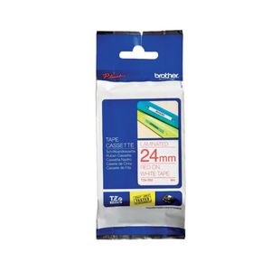 Brother P-Touch TZe Lam Tape Cassette 24mm x 8m Red on White Tape TZE252