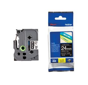 Brother P-Touch TZe Lam Tape Cassette 24mm x 8mm White on Black Tape TZE355