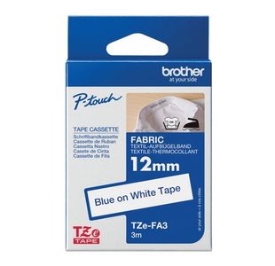 Brother P-Touch TZe Fabric Tape Cassette 12mm x 3m Blue on White Tape TZEFA3