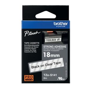 Brother P-Touch TZe Lam Tape Cassette 18mm x 8m Black on Clear Tape TZES141