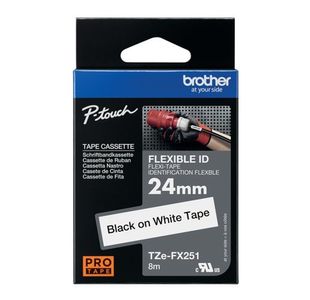 Brother P-Touch TZe Lam Tape Cassette 24mmx8m Black/White Flexible ID Labelling Tape TZEFX251