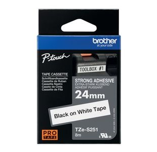 Brother P-Touch TZe Lam Tape Cassette 24mm x 8m Black on White Tape TZE-S251