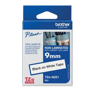 Brother P-Touch TZe Non-Lam Tape Cassette 9mm x 8m Black on White Tape TZEN221