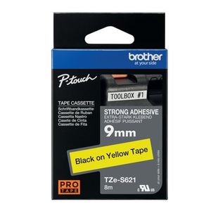 Brother P-Touch TZe Lam Tape Cassette 9mm x 8m Black on Yellow Tape TZES621