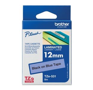 Brother P-Touch TZe Lam Tape Cassette 12mm x 8m Black on Blue Tape TZE531