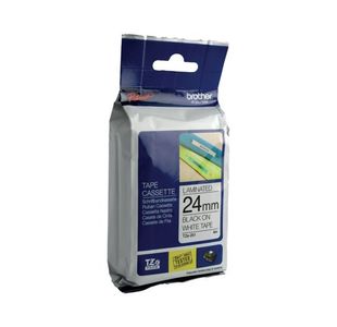 Brother P-Touch TZe Lam Tape Cassette 24mm x 8m Black on White Tape TZE251